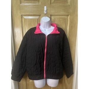 Entro Jacket Womens Small Quilted Floral Stitch Pattern Black Pink